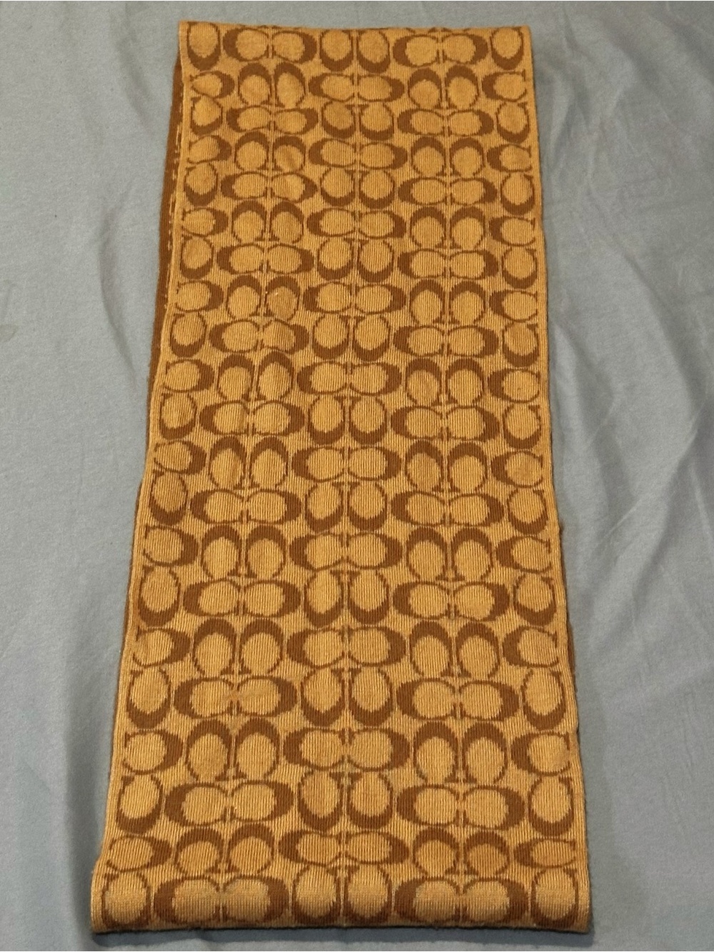 Coach Jacquard Signature Scarf in Mustard and Brown